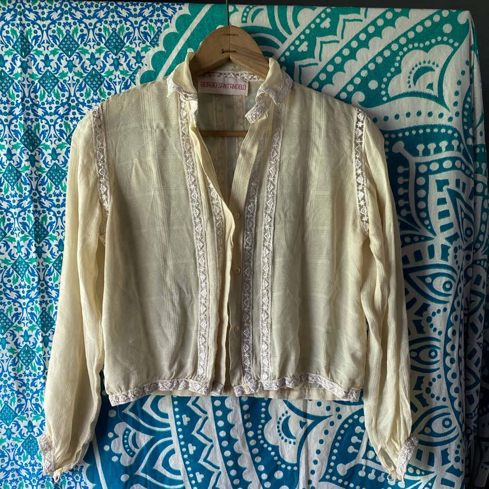 Georgio Sant’Angelo Vintage 60s Sheer Button Up Blouse Women’s Lace Vintage XS S